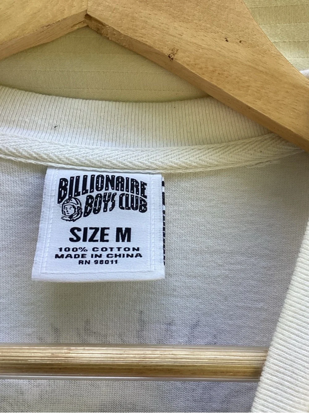 Billionaire Boys Club White Crewneck Tee with Black Helmet Logo, size medium